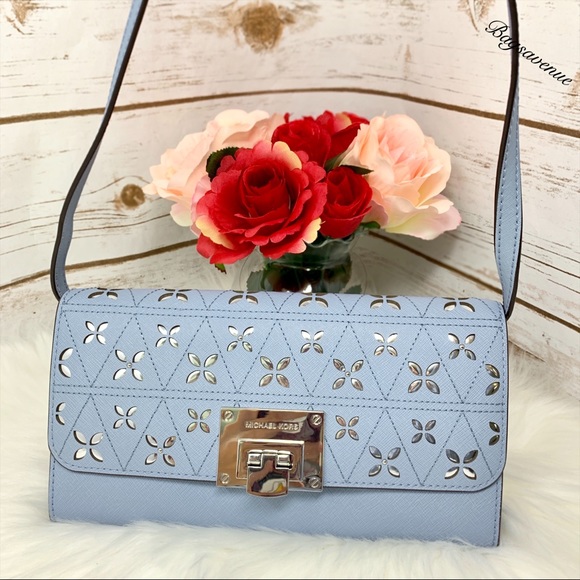 Michael Kors Tina pale blue silver floral clutch - Picture 5 of 7